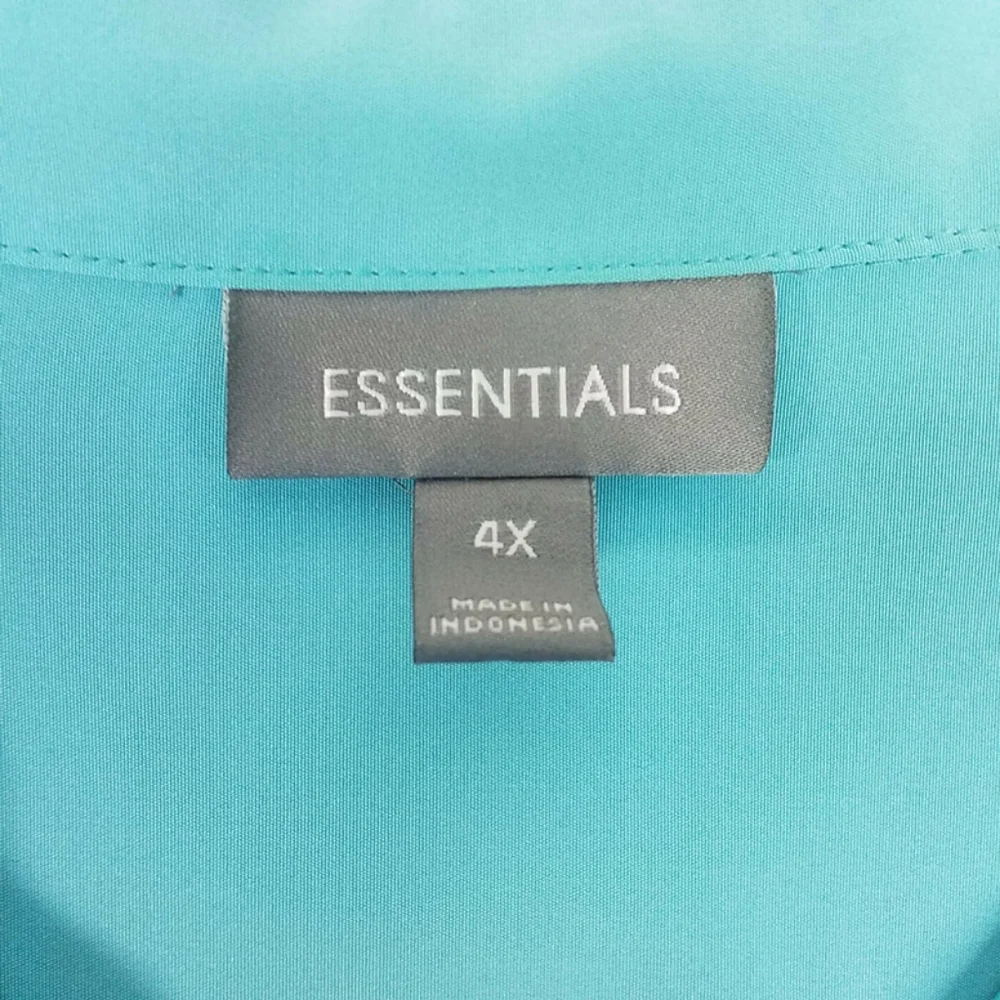 Essentials Blue Button Front Short Cuffed Sleeve Career Blouse Womens 4X - Picture 8 of 13